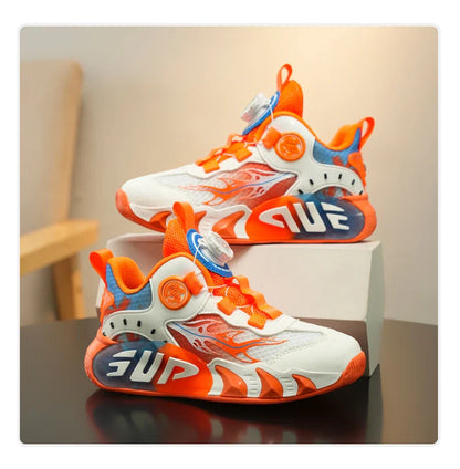 Rotary Buckle Children's Sports Shoes Fashion Orange Sports Shoes For Boys Girls Non-slip Platform Casual Sneakers Kids Trainers