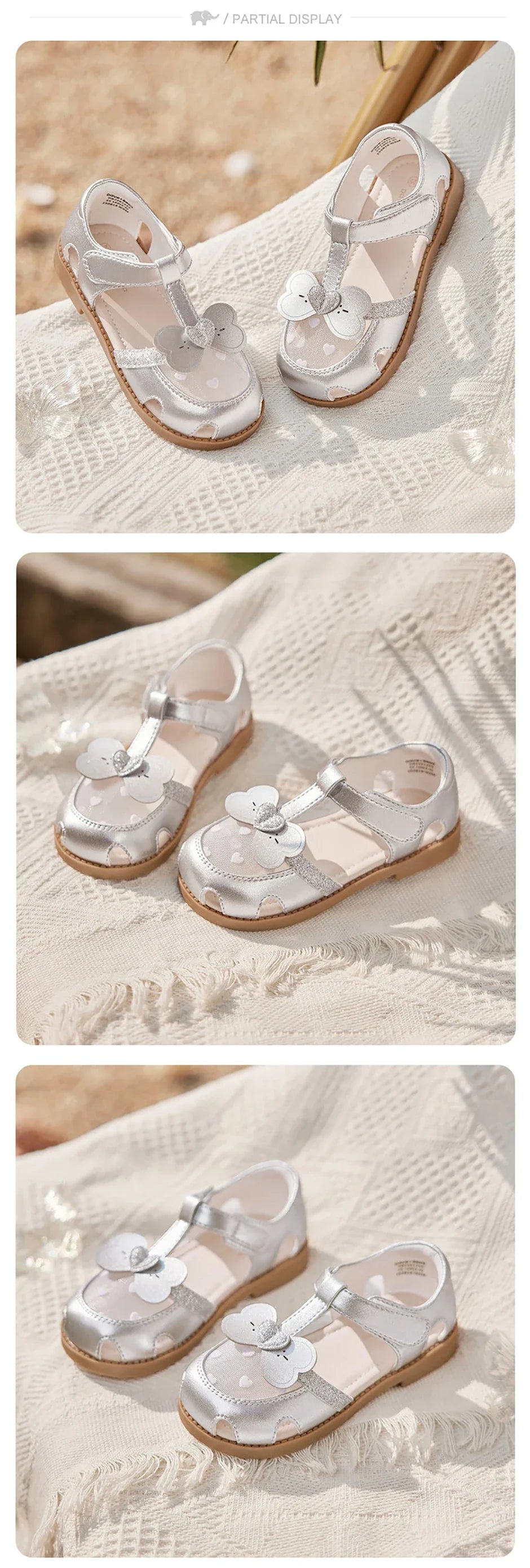 Girls Silvery Sandals Summer Children Shoes Mesh Fashion Princess Cool Breathable Sweet Party Casual Sandal DB2261255