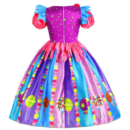 2026 New Candy Dress For Baby Girl Purim Carnival Birthday Costume Fancy Rainbow Short Sleeve Cute Dress + Accessories Set