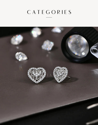 Luxury Heart Shape All Moissanite Earrings for Women D VVS1 Color s925 Sterling Silver Fine Jewelry Mother's Day Gifts