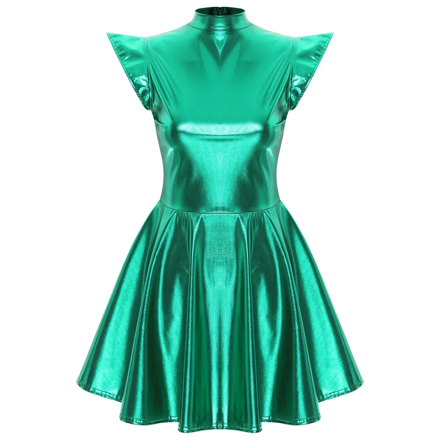 Womens Cocktail Dress Shiny Metallic Dress Alien Space Cap Sleeve High Waist A-line Dress for Halloween Party High Street Dress