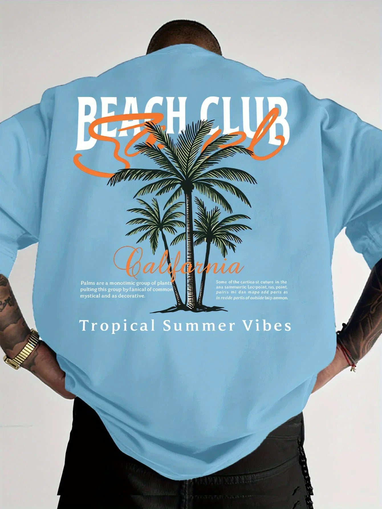 California Beach Club Palm Tree Print on Premium Soft 100% Cotton Mens T Shirt Perfect for Summer Tropical Casual Style