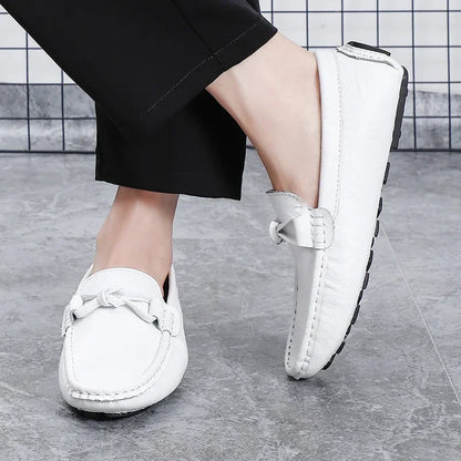 Genuine Leather Men Casual Shoes Black Mens Loafers Fashion Luxury Brand Lightweight Comfortable Slip on Boat Driving Shoes