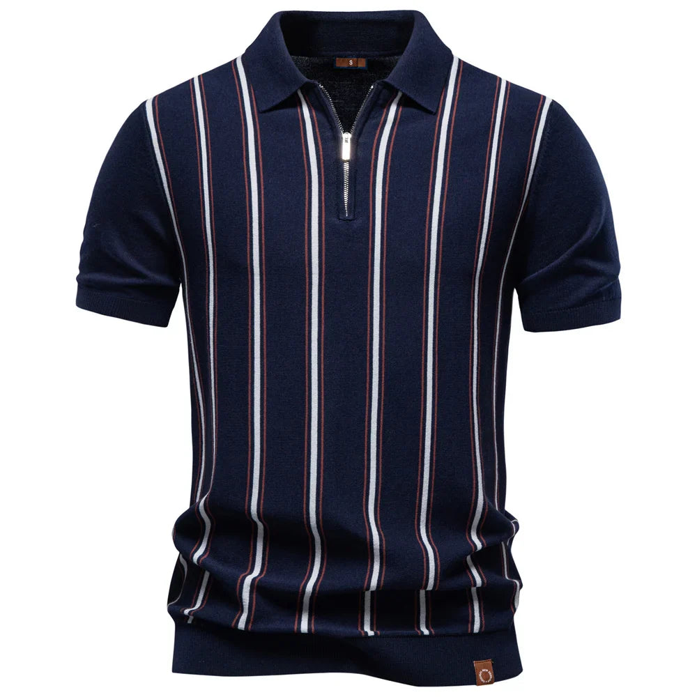 Men's Stripe Polo Shirt Old Money Style Short Sleeve Soft Breathable Casual Elegant Fabric for Comfortable Wear