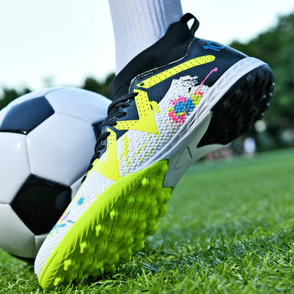 Multicolor TF Turf Soccer Shoes Durable PU Fabric Rubber Outsole Anti-slip Wearproof For Kids Teenager Turf Games