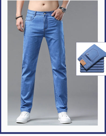 2025 Spring Summer Thin Classic Men's Business Jeans Stretch Trousers Casual Straight Denim Pants  Brand Male Clothing 28-40