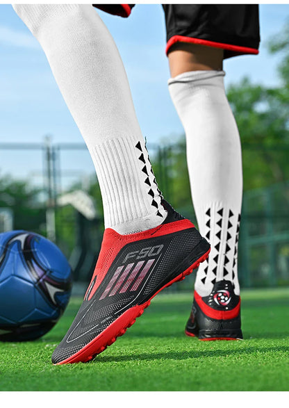Without-Lace Mens Soccer Shoes f50 SLIP-ON Non-Slip Turf Soccer Cleats TF BOYS FG Training Football Boots Chuteira Campo 35-45