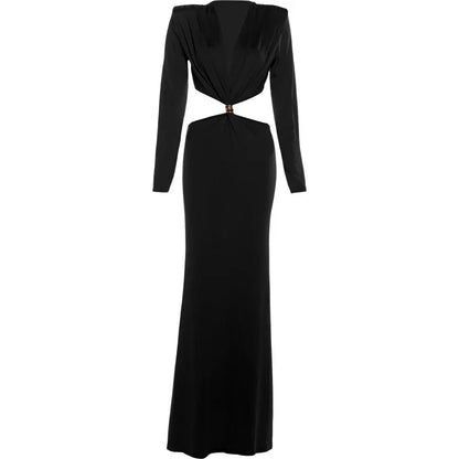 Waistless V-neck Women Maxi Dresses Classic Elegant Lapel Full Sleeve V-neck Sheath Vestidos Female High Street Bodycon