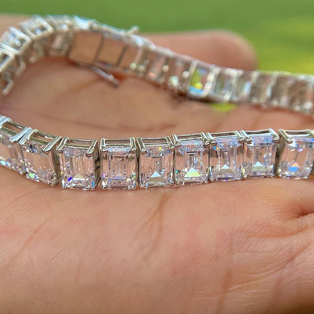 0.4/1carat Emerald Cut full Moissanite Tennis Bracelet With Certificates 925 Sterling Silver plated 18k Gold Bracelets For Women