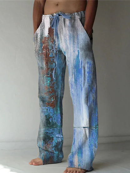 Men's Trousers Summer Pants Beach Pants Drawstring Elastic Waist flame 3D Print Graffiti Comfort Casual Daily Holiday Streetwear