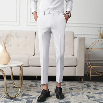 Thickened Fleece Men's Casual Straight Leg Pants Autumn Winter Elastic Slim Fit Korean Style Fashionable Nine Point Long Trou...