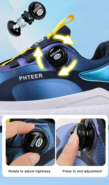 Kids Two Wheels Roller Skating Shoes With Light Magic Stick Walking Shoes Detachable Wheels Roller Skate Shoes For Teenagers