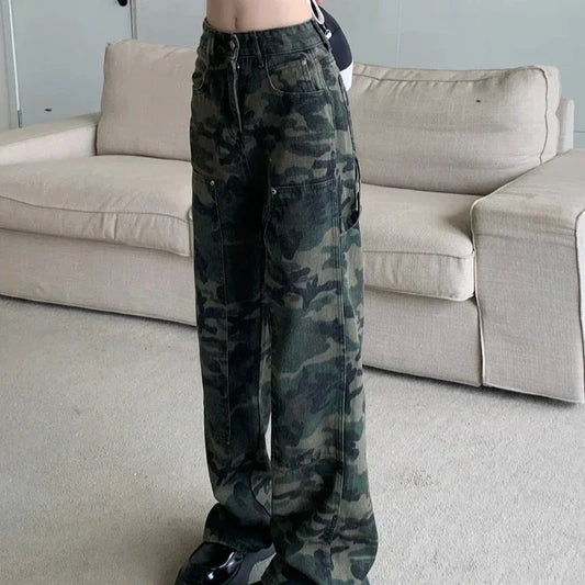 Vintage Camouflage Jeans Women Denim Pants