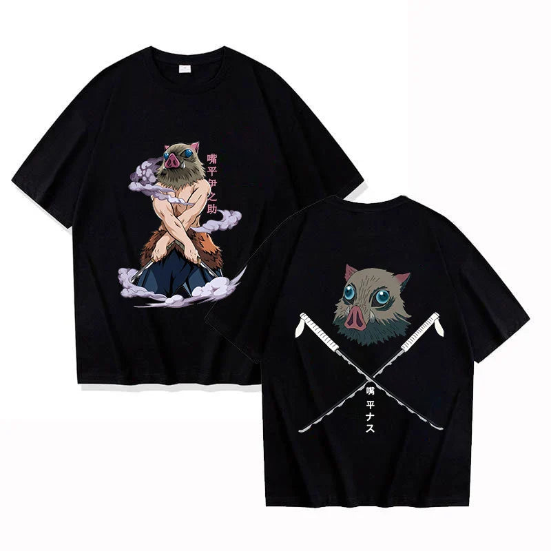 New Hot Anime Hashibira Inosuke Printed T-shirts Women Men Fashion Casual Loose Round Neck Creative Personalized T-shirts