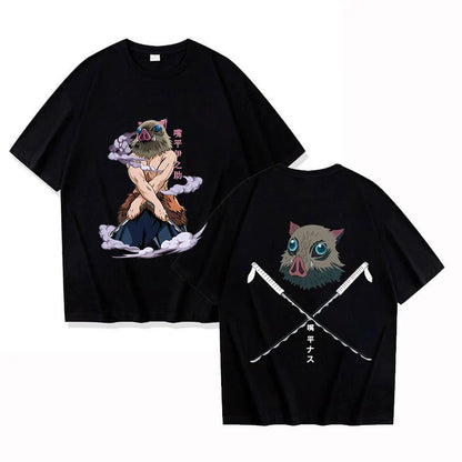 New Hot Anime Hashibira Inosuke Printed T-shirts Women Men Fashion Casual Loose Round Neck Creative Personalized T-shirts