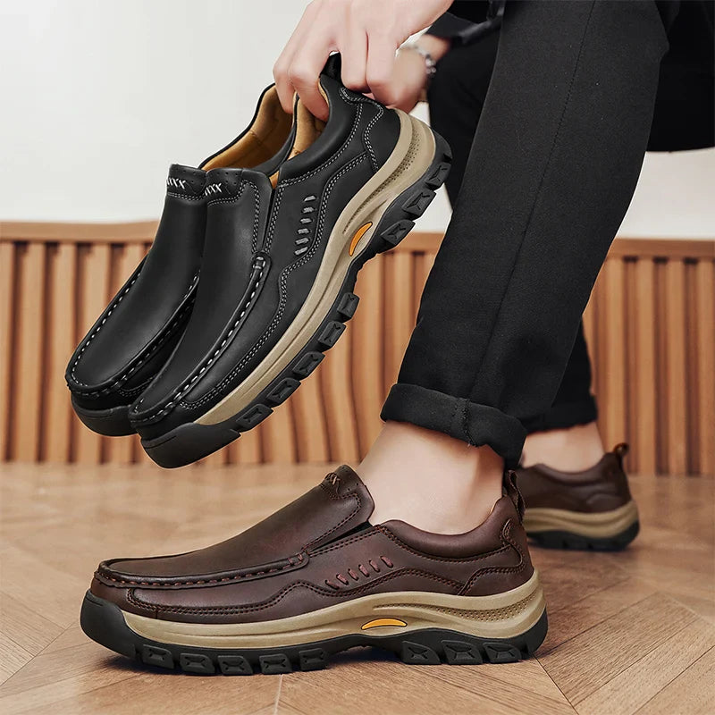 Men's Hand-Stitched Fashion Loafers, Solid Color Low-Top Casual Shoes, Simple Trendy Slip-On Sneakers, Men's Shoes for All Seasons, Daily Office Business Shoes, Large Size Men's Shoes