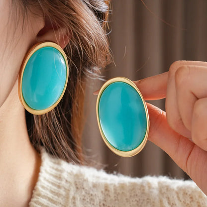 Vintage Red Resin Women's Earrings Stud Earrings Luxury large Geometric Oval earrings Party Wedding Ear Jewelry Wholesale