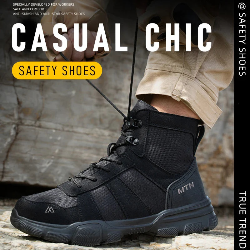 Protective Safety Shoes Men Indestructible Steel Toe Work Shoes Anti-smash Anti-puncture Safety Work Boots Breathable High top