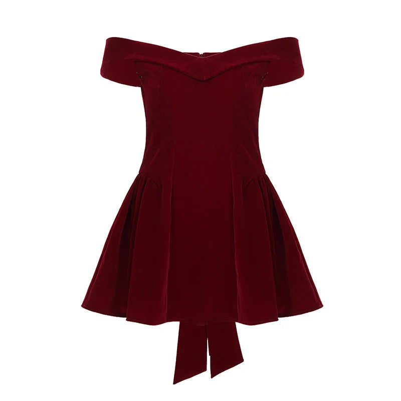 Fashion Red Bowknot Mini Dress Straps Square Collar Sleeveless Backless Vintage Cute Ladies Slim Party Short A-line Dresses