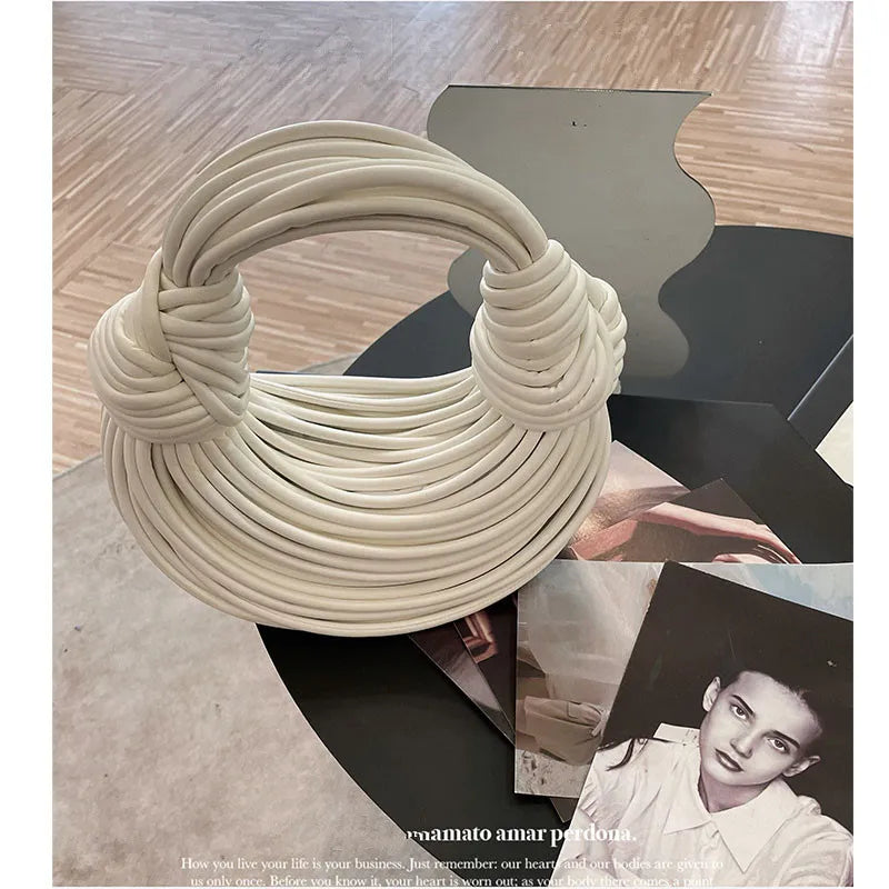 Handbags for Women 2025 New in Gold Luxury Designer Brand Handwoven Noodle Bags Rope Knotted Pulled Hobo Silver Evening Clutch