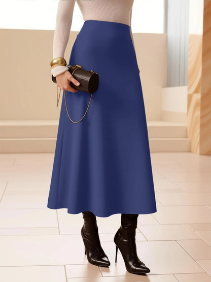 Solid Midi Skirt | High Waist A-Line for Cocktails & Events, Stand Out in Style
