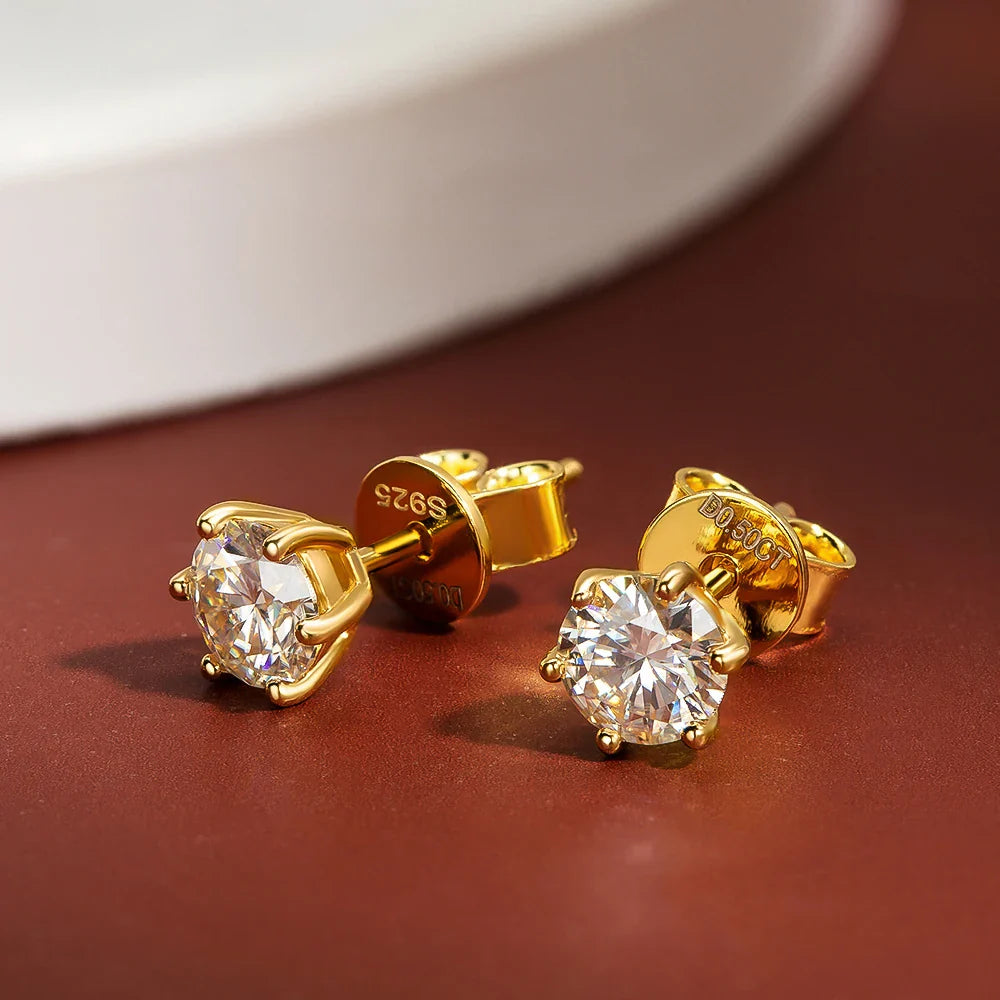 Moissanite Stud Earrings D Color 0.5-2 Carat 925 Sterling Silver Gold Plated Moissanite Earrings For Women Wedding Party