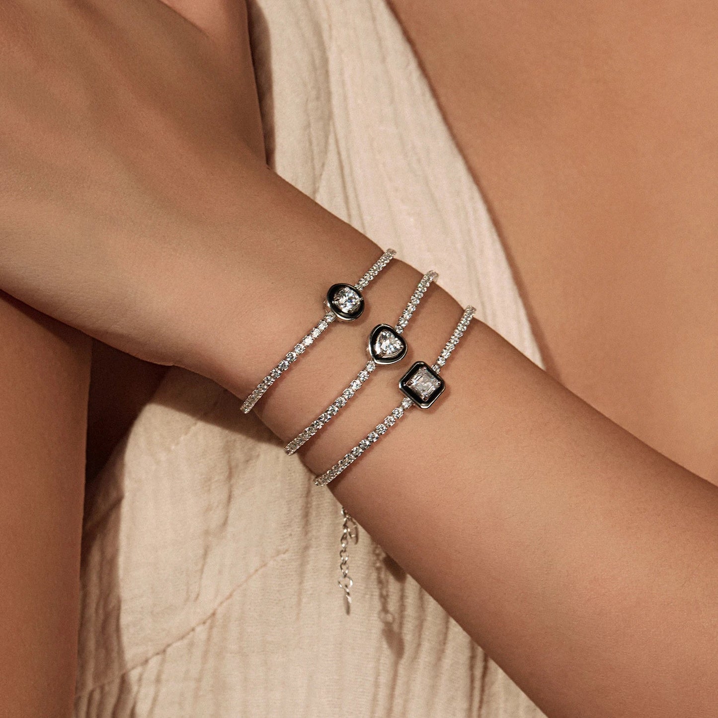 925 Sterling Silver Shinning Stackable Bracelets Stars Geometric Heart Water Drop CZ Tennis Bracelets For Women Jewelry