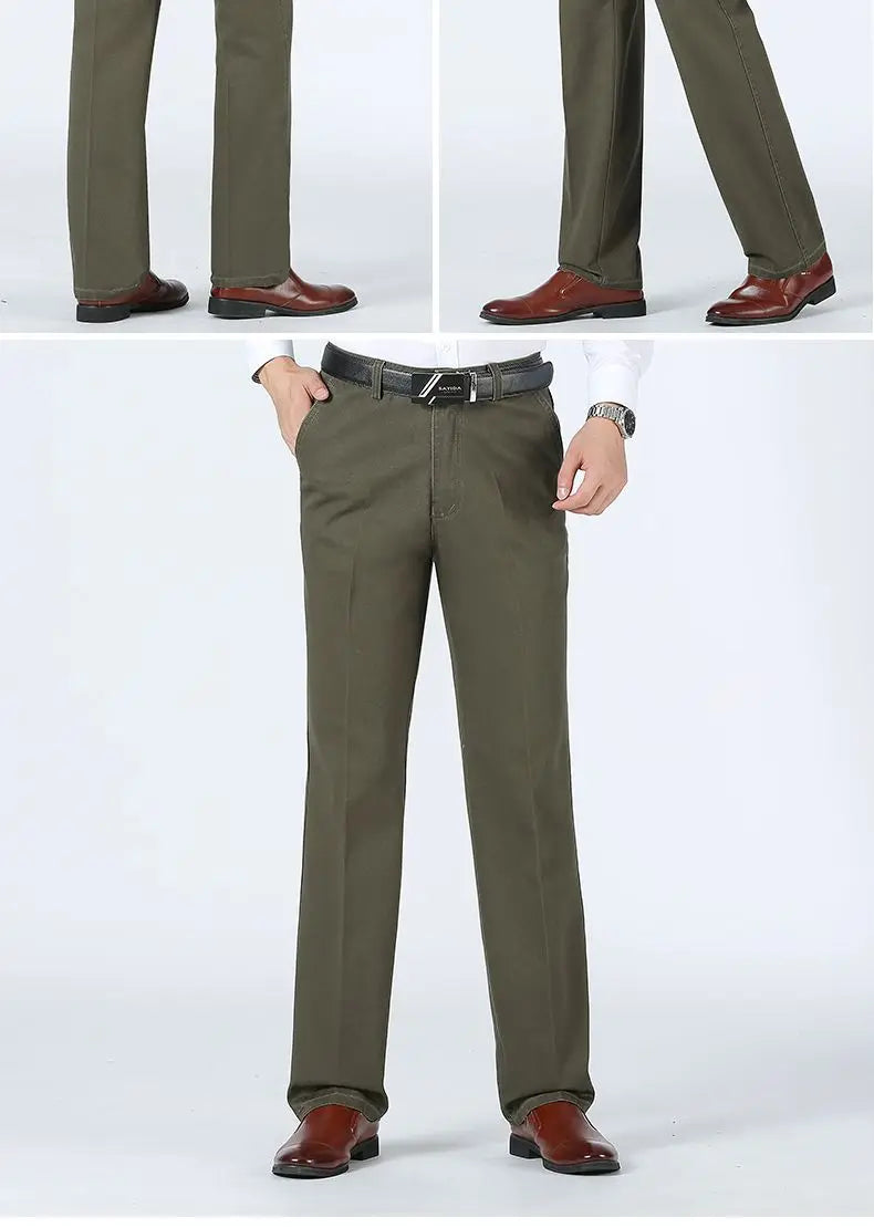 Men's Office-Ready 100% Cotton Casual Business Pants Autumn Thickened Summer Thin Solid Color Quick-Drying Work Trousers GOZBKF