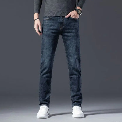 Autumn Winter High Quality Elastic Mens Jeans Cargo Slim Fit Denim Pencil Trousers Midweight Long PantsHighHigh  Jeans Man
