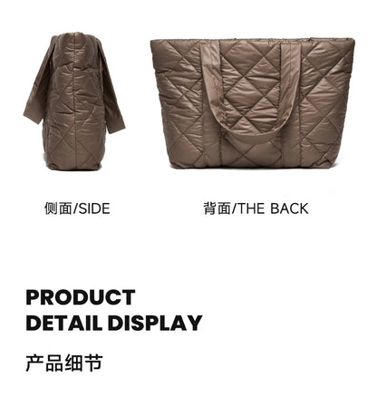 Large Soft Puffer Bag Women Big Size College Students Laptop Book Quilted Tote Bag Lady Down-filled Shopping School Bags