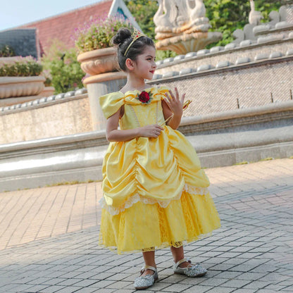 Girls Belle Cosplay Princess Dress Children Beauty Beast Clothes Birthday Carnival Christmas Party Costume Kids Ball Gown 2-11T