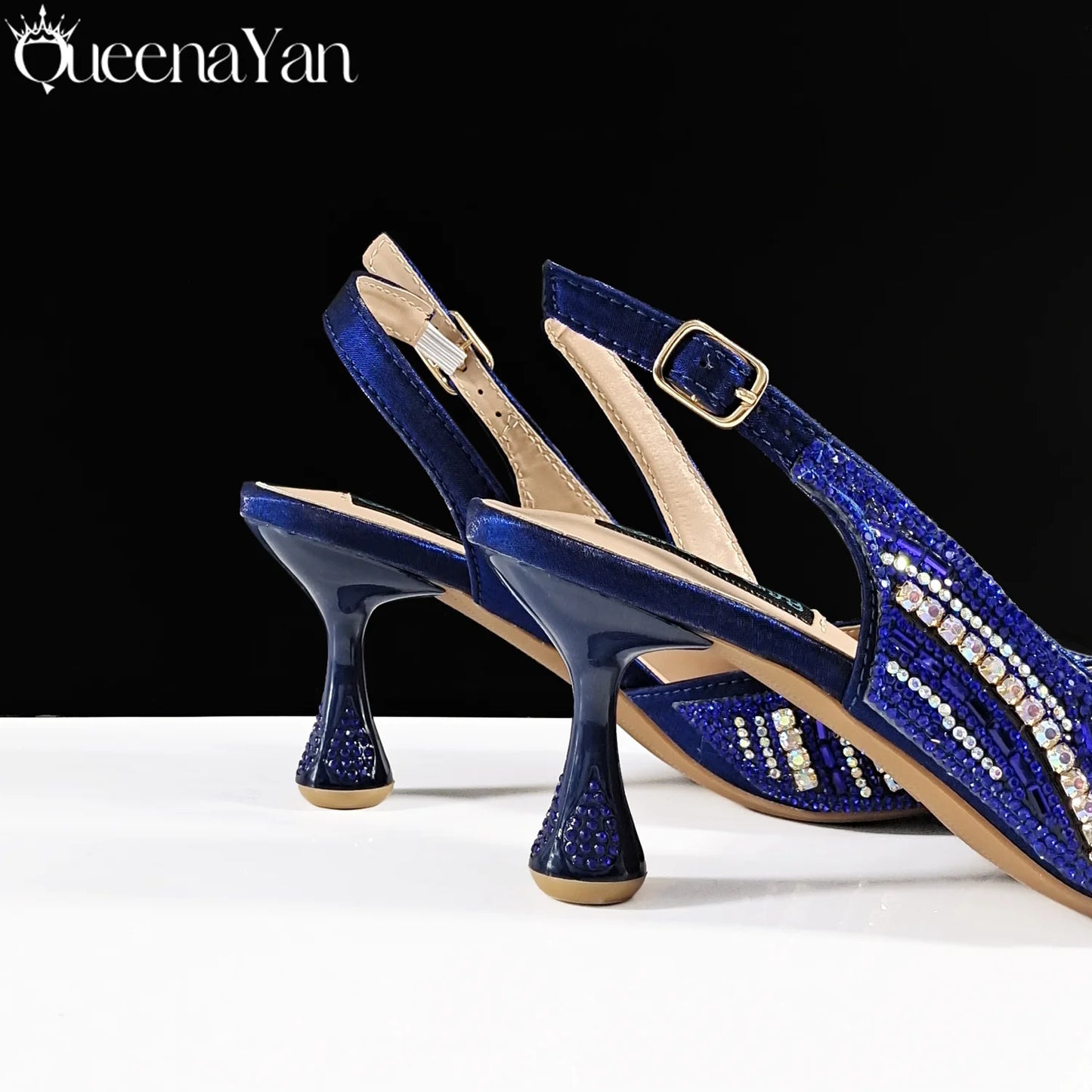 Elegant Nigerian Women's Royal Blue Only Shoes or with Rhinestone Handbag Set - Italian Design for Weddings