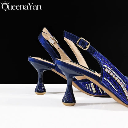 Elegant Nigerian Women's Royal Blue Only Shoes or with Rhinestone Handbag Set - Italian Design for Weddings