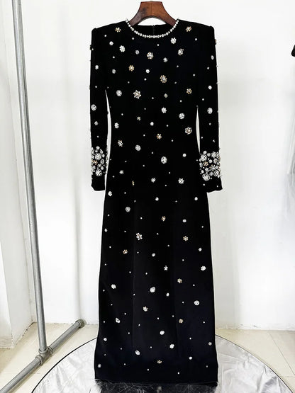 Fashion 2026 Designer Party Vestido Women's Formal Long Sleeve Luxurious Beaded Long Maxi Dress