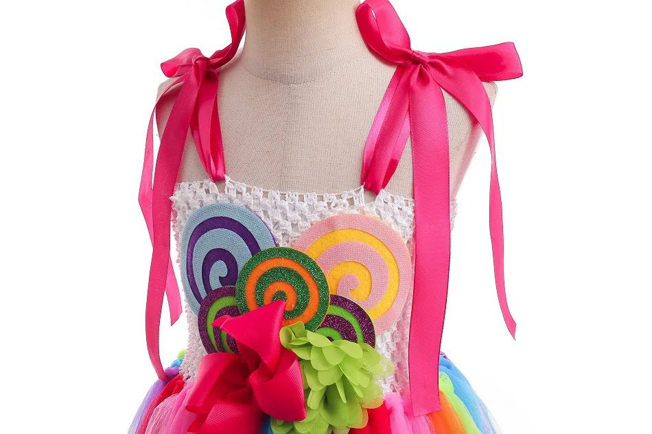 2026 New Candy Dress For Baby Girl Purim Carnival Birthday Costume Fancy Rainbow Short Sleeve Cute Dress + Accessories Set