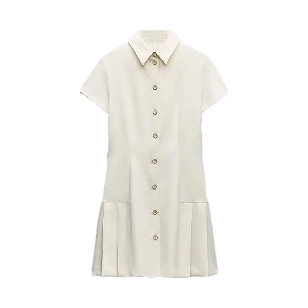 sunmer New Product Women's Fashion Casual Polo Collar Short sleeved Shirt Style Mini Dress