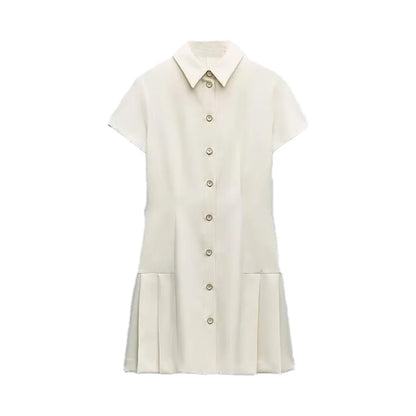 sunmer New Product Women's Fashion Casual Polo Collar Short sleeved Shirt Style Mini Dress