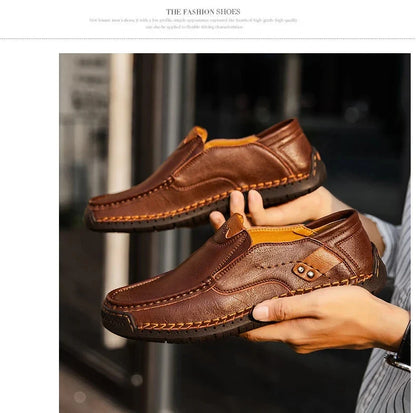 New Fashion Men Casual Shoes Handmade Leather Loafers Comfortable Men's Shoes Quality Split Leather Flat Driving Shoes Size 48