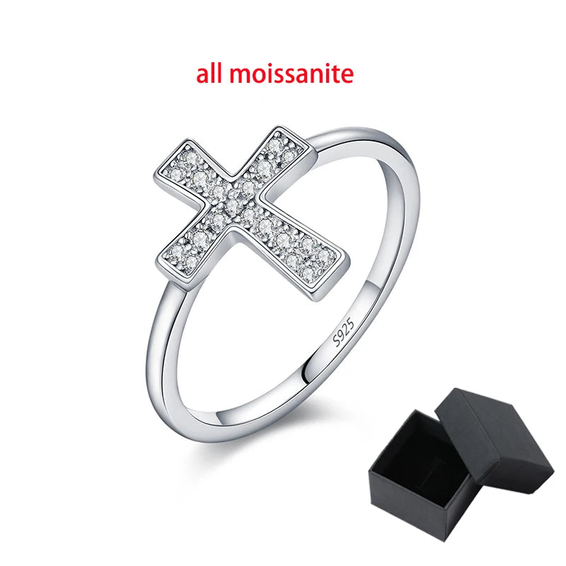 Trendy Cross 100% 925 Sterling Silver Moissanite Rings for Women Party Wedding Lab Diamond Matching Bands Birthday Gift
