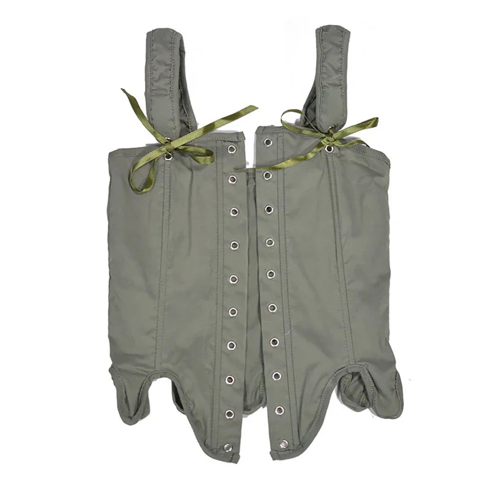 Women's Retro Lace-up Corset Crop Top Sleeveless Spaghetti Straps Bustiers Corsets Medieval Slim Tight Cami Tops Club Outwear