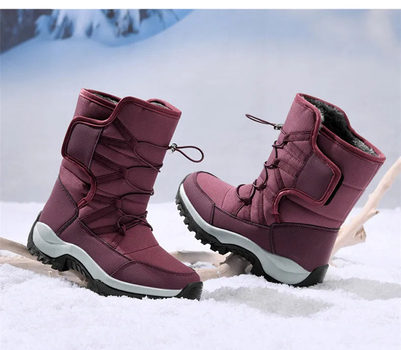 Men's Winter Shoes Waterproof Men's Boots Warm Plush Couple Snow Boots Outdoor Non-slip Hiking Boots Men Work Ankle Boots