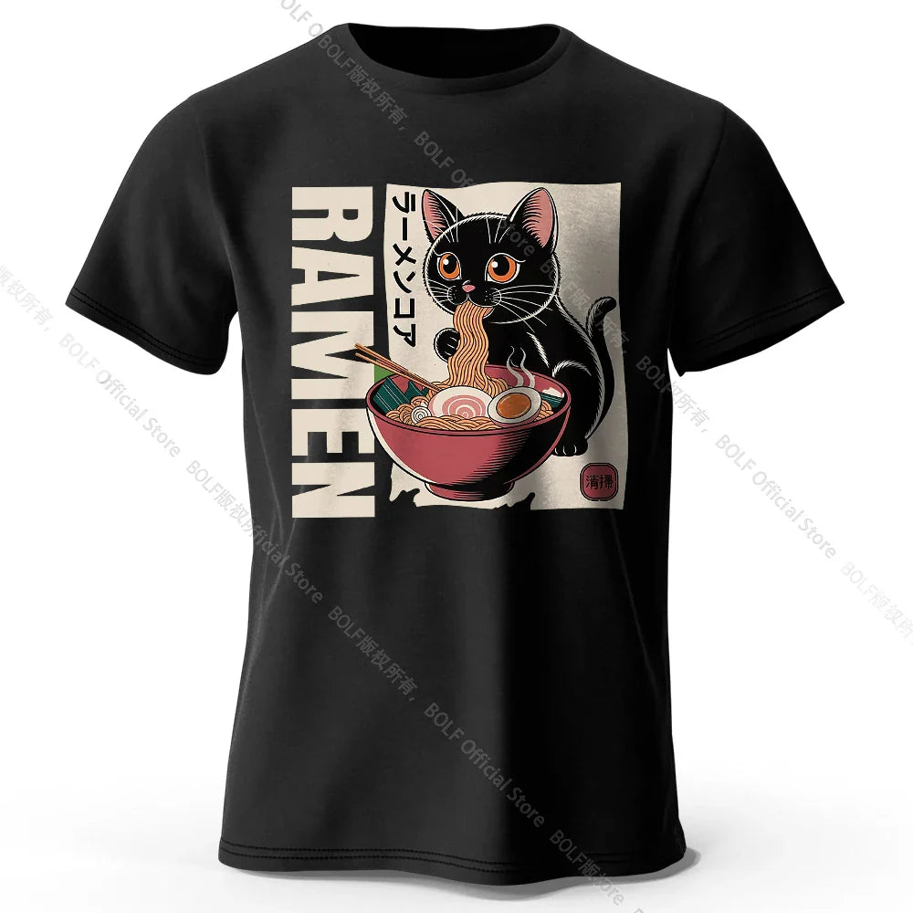 Men's Ramen Printed T-Shirt 100% Cotton Oversized Japanese Graphic Tees for Women Summer Tops Noodle Streetwear