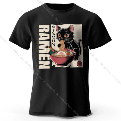 Men's Ramen Printed T-Shirt 100% Cotton Oversized Japanese Graphic Tees for Women Summer Tops Noodle Streetwear