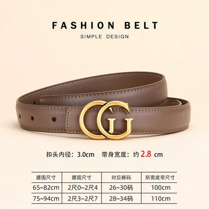 Women's leather belt with smooth buckle; simple and fashionable business belt for men; versatile belt for trousers