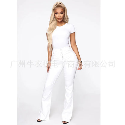 High Waist Breasted Jeans Slightly Flared Pants Jeans