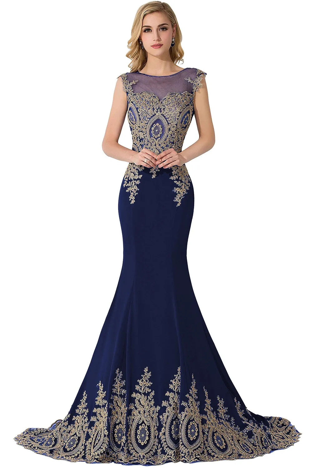 Vestidos de Baile Sereia de Renda Transparente, Luxuosos Apliques, Bordados, Missangas, Vestidos de Noite Ilusão, Vestido de Festa Longo