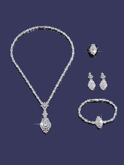 4 Pieces Luxury Blue Turquoise Cubic Zirconia Bridal Jewelry Set Nigeria Dubai Bridal Jewelry Accessories