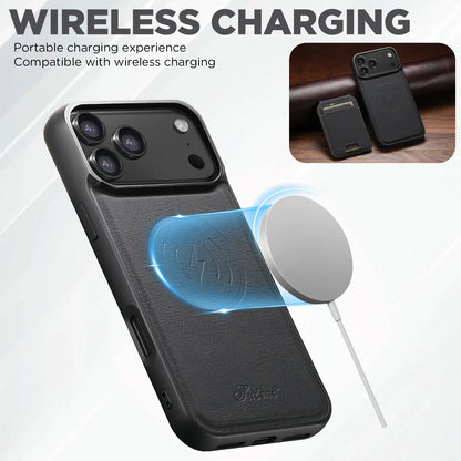 Wireless Charging Phone Case Magnet Card Holder Stand Faux Leather For iPhone 17 Pro Max 16 Plus 15 14 13 12