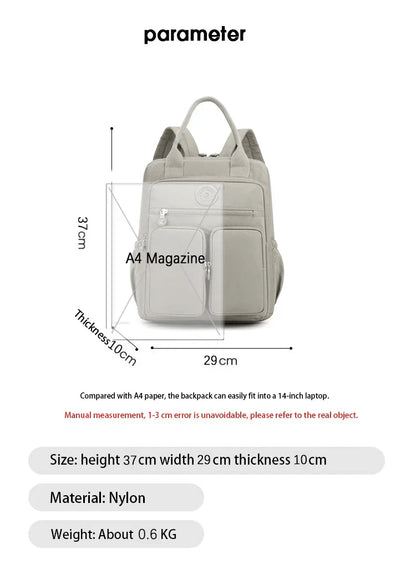 Fashion Woman Backpack Waterproof Nylon Soft Handle Solid Multi-pocket Travel Zipper Feminina School Bags Laptop Backpack