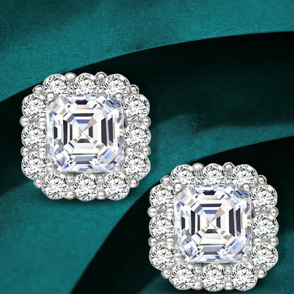 1/2carat Asscher Cut Moissanite Stud Earrings with Certificates Square Halo Diamond Earring for Women 925 Silver Fine Jewelry